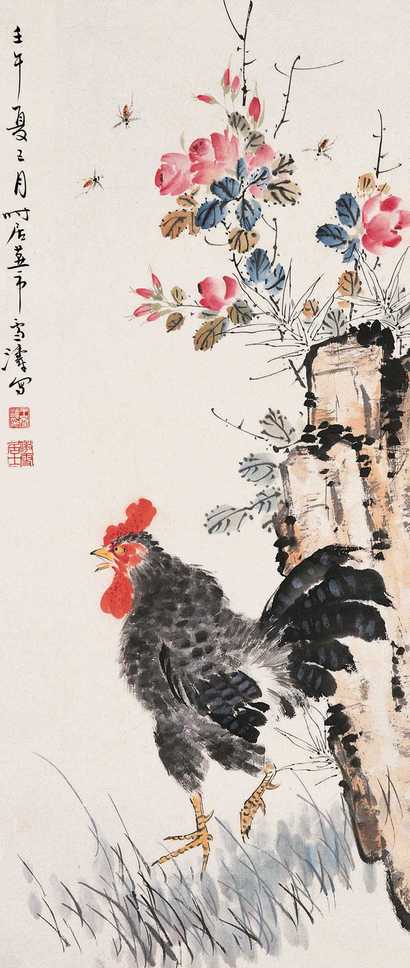 王雪涛 壬午（1942年）作 花荫报晓 立轴